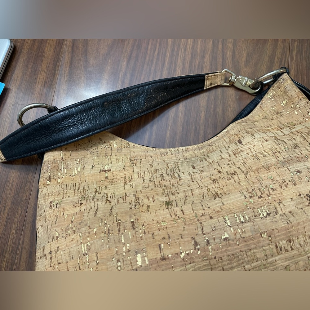 Neutral Cork Hobo Bag with Gold Fleck Accent - Picture 5 of 14